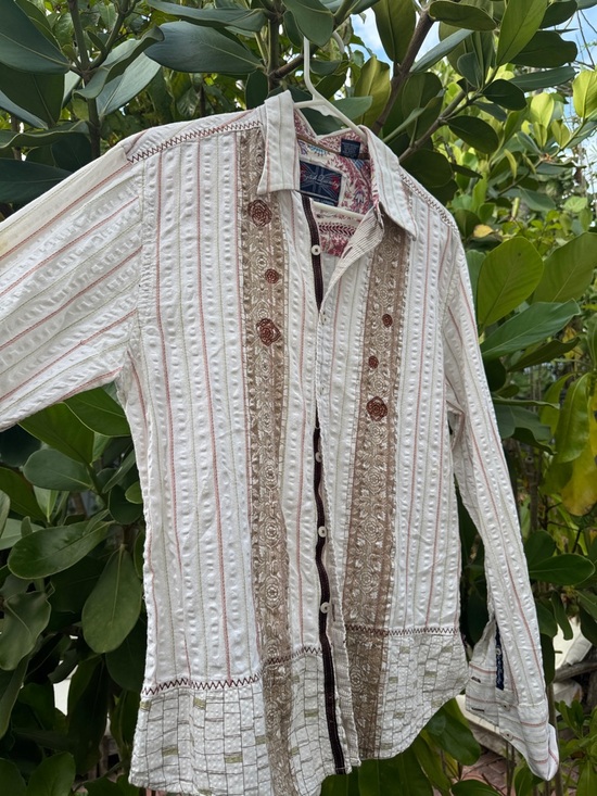 English Laundry Other - English Laundry Ivory Shirt Jacket with Tan Embroidered Panels